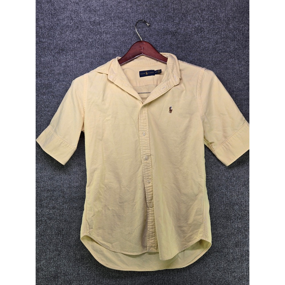 Ralph Lauren Mens Yellow Short Sleeve Oxford Button Down Shirt Size M Pony Logo